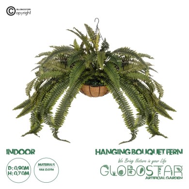 GloboStar® Artificial Garden FERN HANGING PLANT 20622 Τεχνητό Κρεμαστό Διακοσμητικό Φυτό Φτέρης Π90 x Μ90 x Y70cm